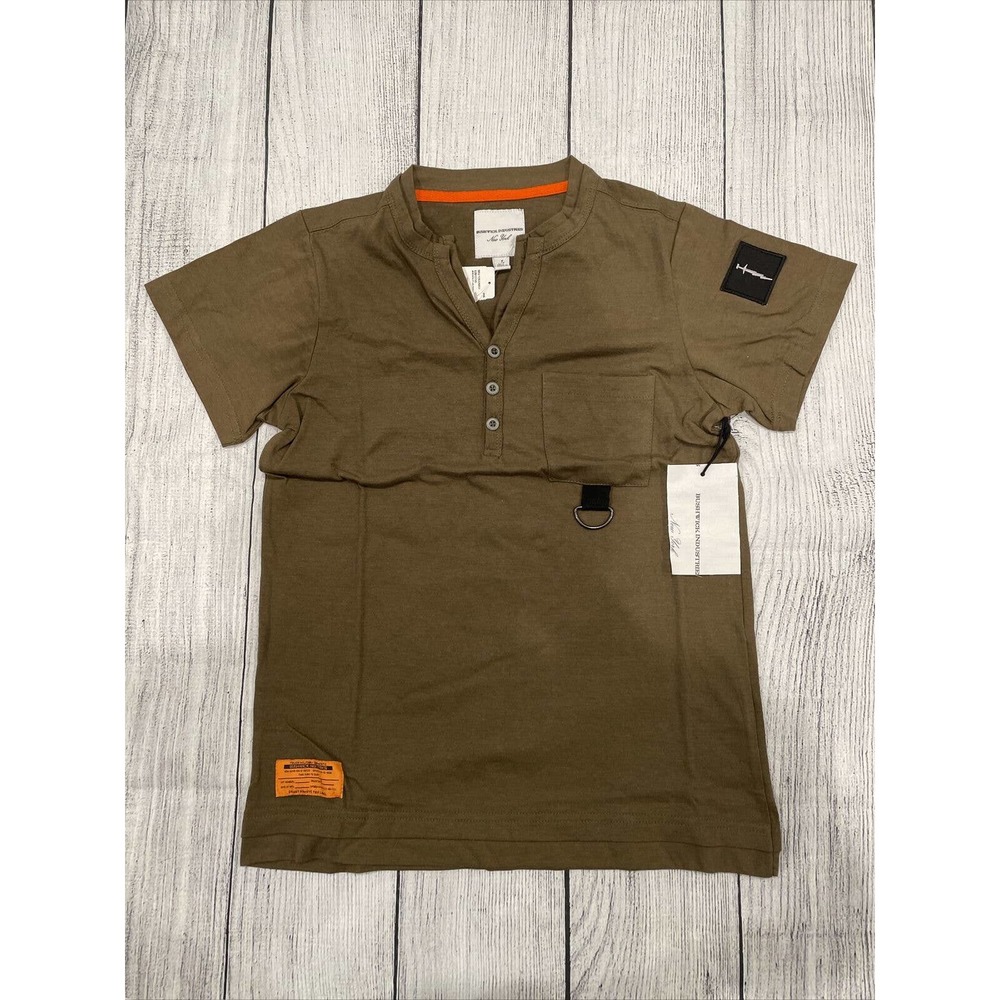 Bushwick Industries Shirt S Brown Tough Military Tough Garments Button V Neck O1
